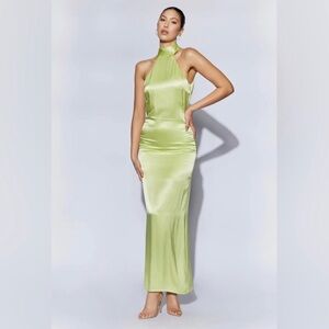 CLAIRE Satin Drape Back Maxi Dress - Pistachio Green. Worn once!